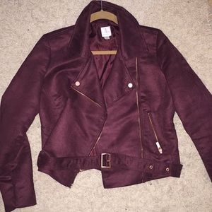 Maroon suede moto jacket